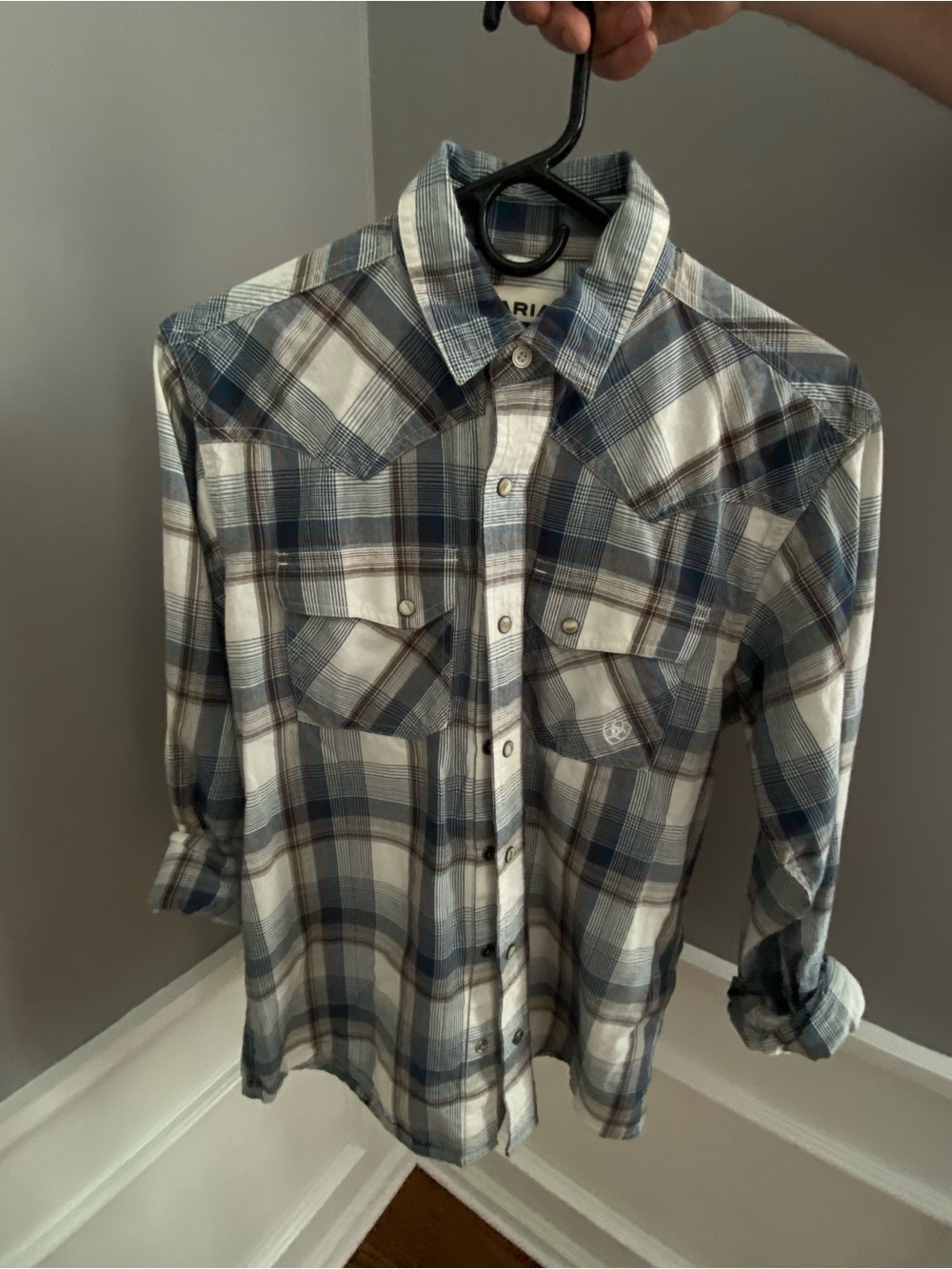 Ariat Blue and White Plaid Western Button-Down Shirt